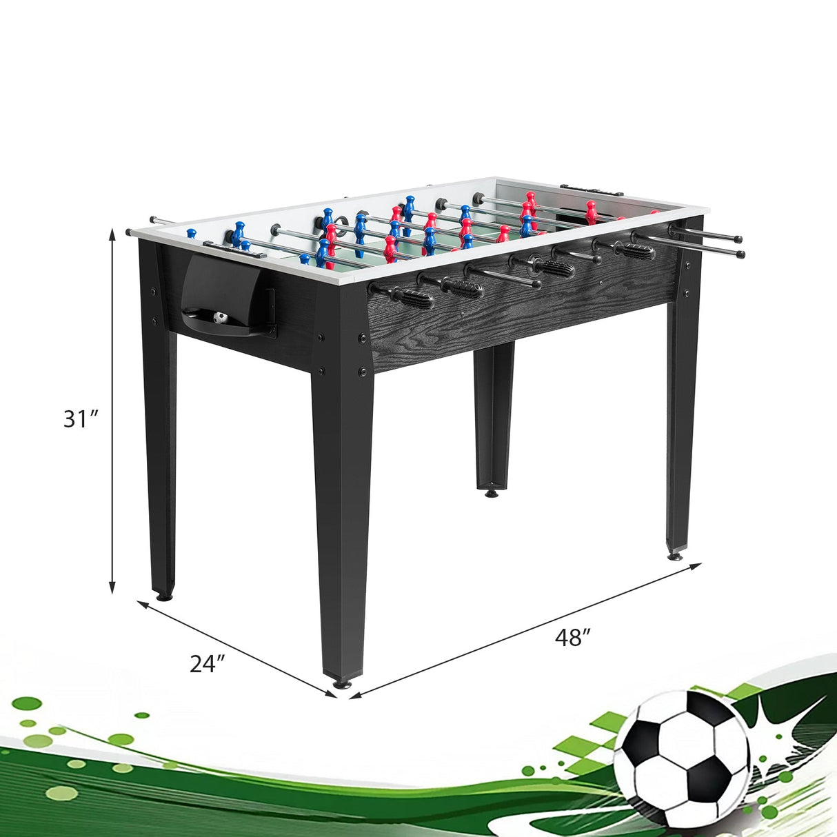 Mesa de Futbolín de Madera de 48 Pulgadas, Tamaño de Competición, para Recreación en Casa