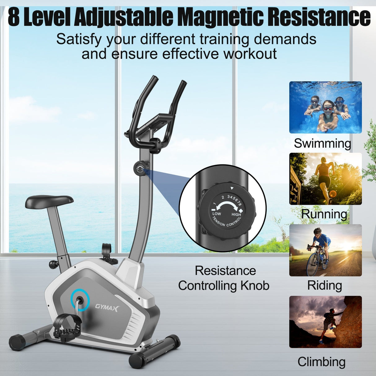 Bicicleta estática vertical magnética con resistencia de 8 niveles