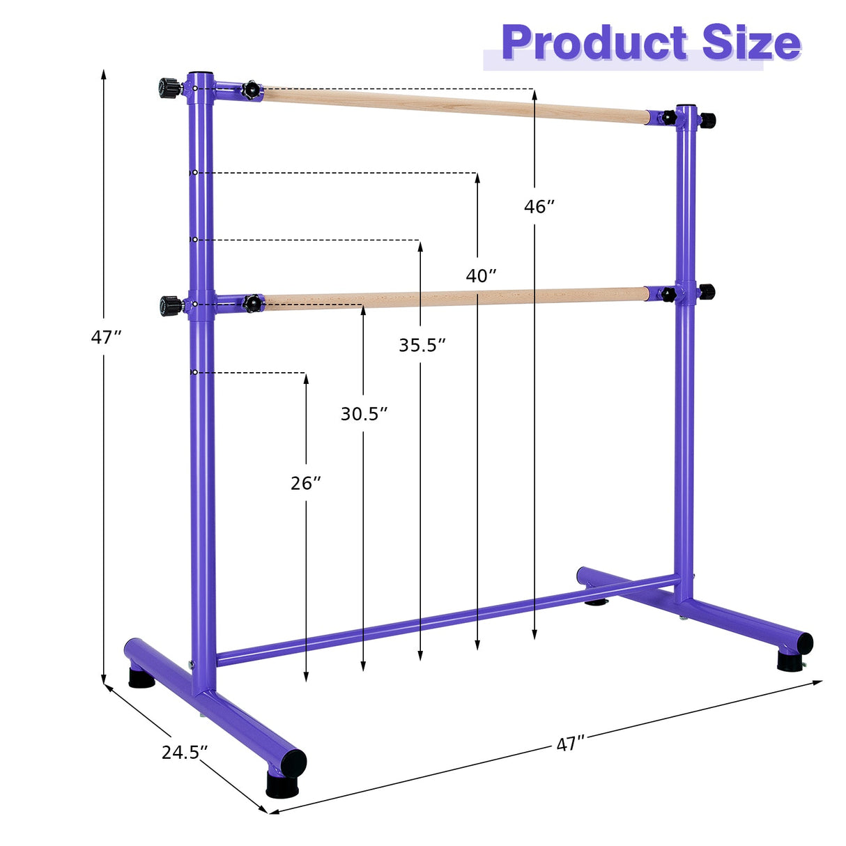 47 Inch Double Ballet Barre with Anti-Slip Footpads