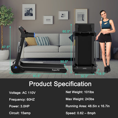 Cinta de correr eléctrica plegable de 3 HP con altavoz Bluetooth