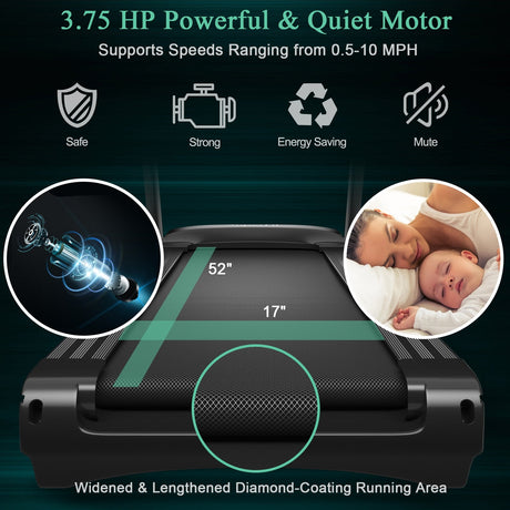 Cinta de Correr Eléctrica Plegable de 3,75 HP con Inclinación Automática, 12 Programas y Control por Aplicación