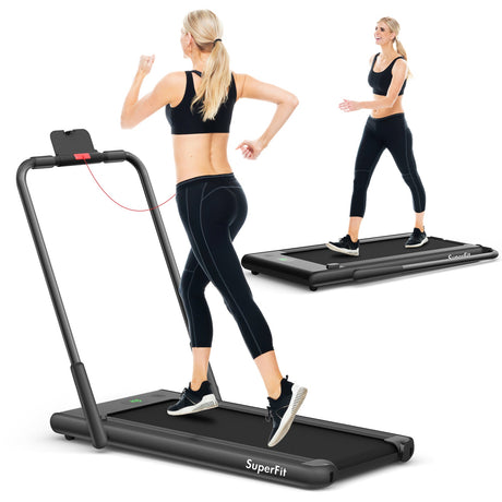 Cinta de correr plegable 2 en 1 con control remoto y pantalla LED - Negro