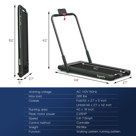 Cinta de Correr Plegable 2 en 1 con Control Remoto y Pantalla LED - Verde