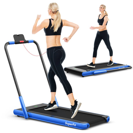 Cinta de correr plegable 2 en 1 con control remoto y pantalla LED-Azul
