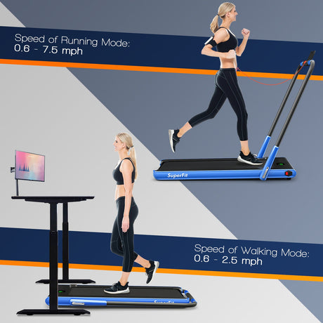 Cinta de correr plegable 2 en 1 con control remoto y pantalla LED-Azul