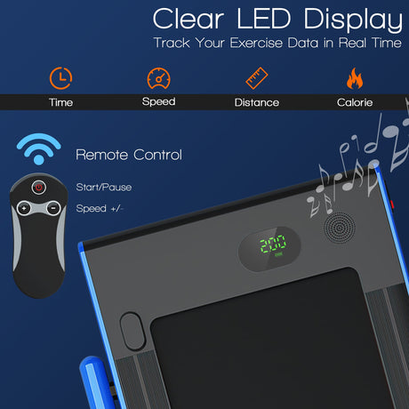 Cinta de correr plegable 2 en 1 con control remoto y pantalla LED-Azul