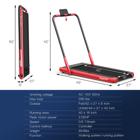 Cinta de correr plegable 2 en 1 con control remoto y pantalla LED-Rojo