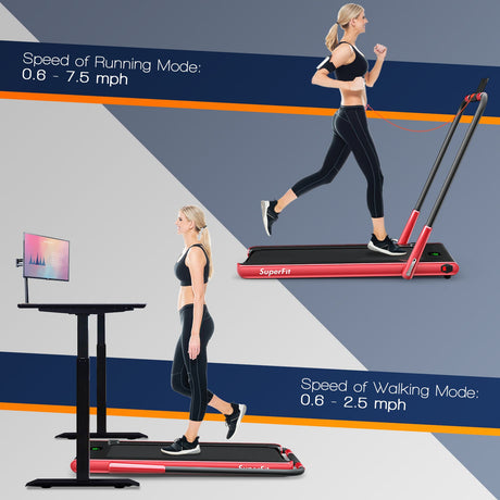 Cinta de correr plegable 2 en 1 con control remoto y pantalla LED-Rojo