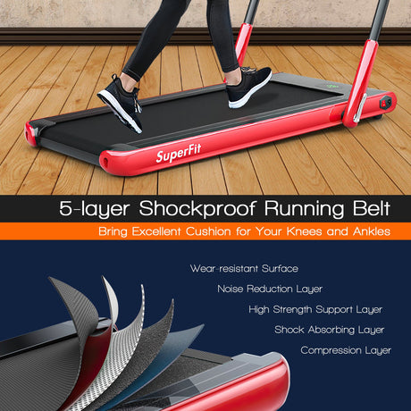 Cinta de correr plegable 2 en 1 con control remoto y pantalla LED-Rojo
