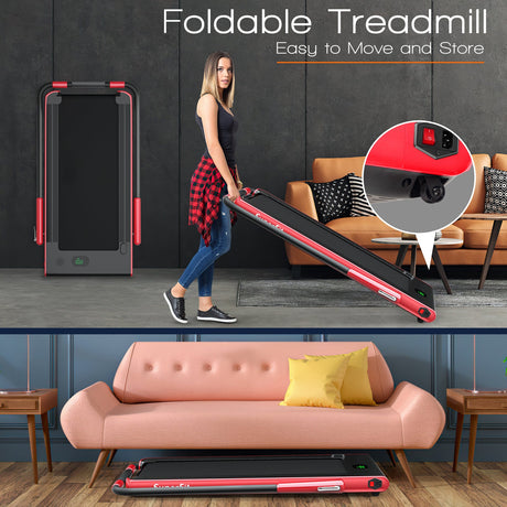 Cinta de correr plegable 2 en 1 con control remoto y pantalla LED-Rojo