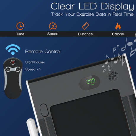 Cinta de correr plegable 2 en 1 con control remoto y pantalla LED-Blanca