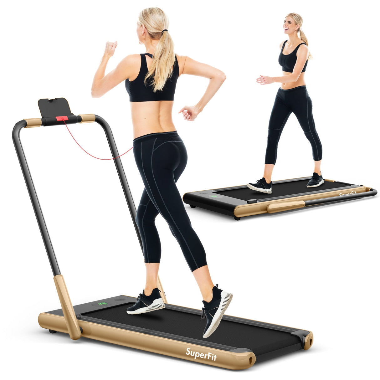 Cinta de Correr Plegable 2 en 1 con Control Remoto y Pantalla LED-Dorada