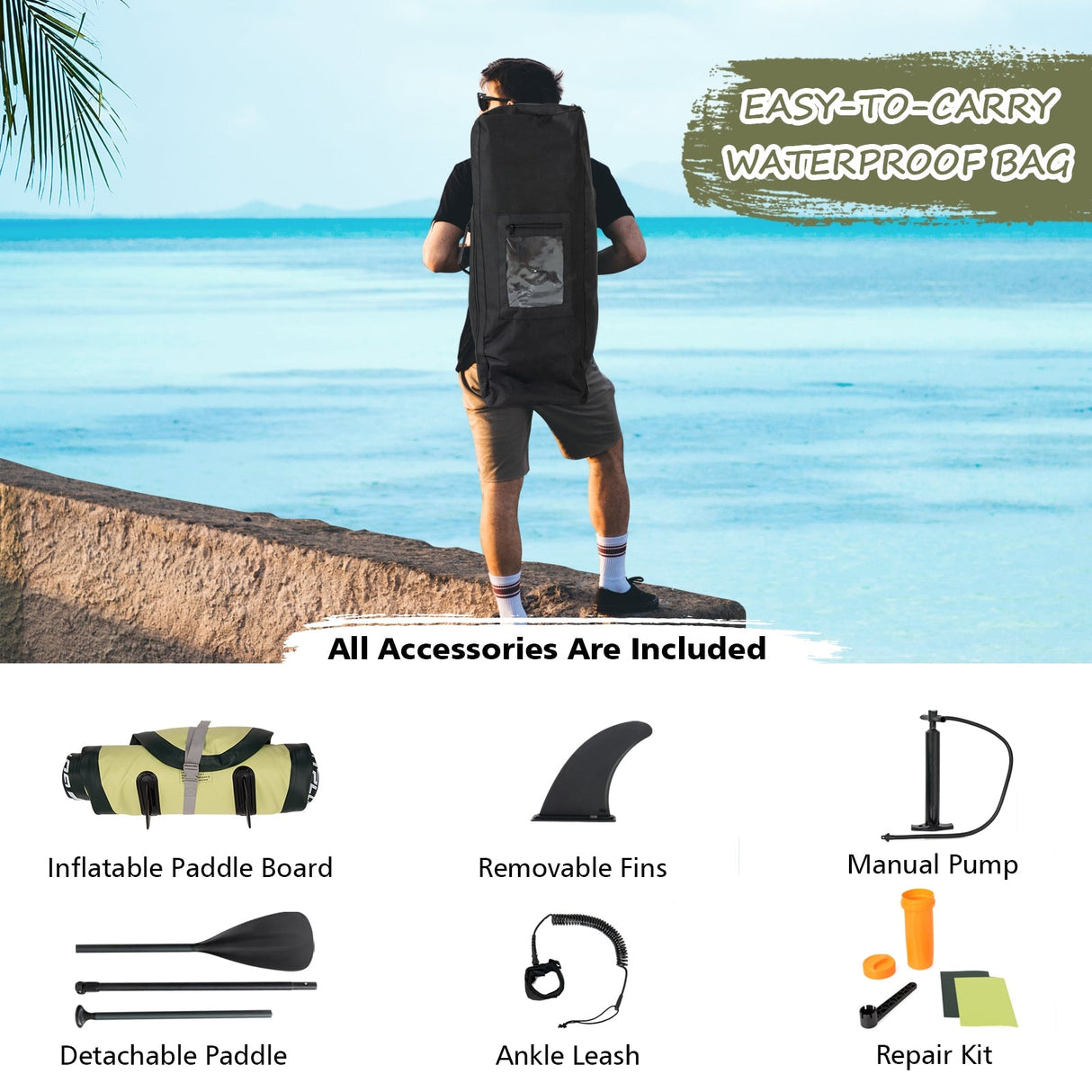 Tabla de surf inflable de 11 pies con remo y bolso
