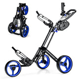 Carro de golf plegable de 3 ruedas con freno, marcador y mango ajustable