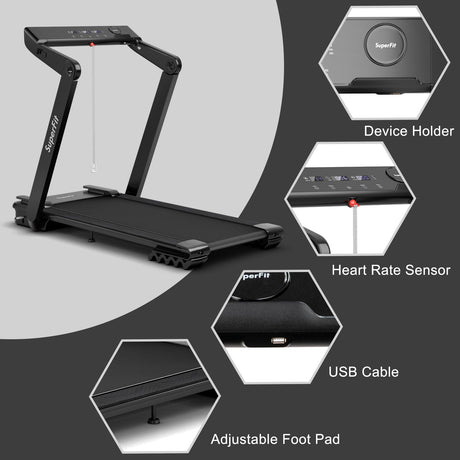 Cinta de Correr Eléctrica Plegable de 4.0HP con Altavoz LED - Negra