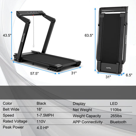 Cinta de Correr Eléctrica Plegable de 4.0HP con Altavoz LED - Negra