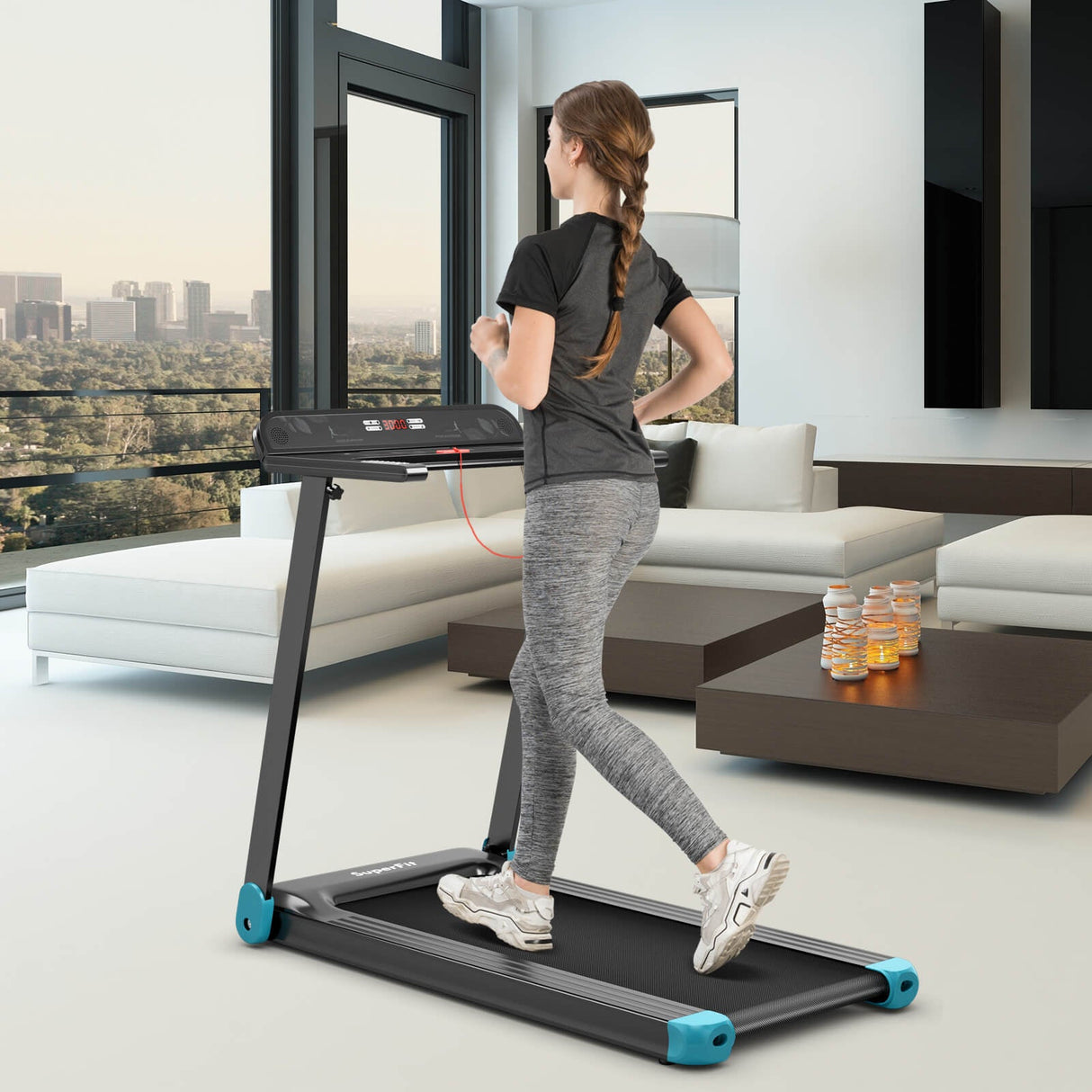 Cinta de correr eléctrica plegable compacta con control por aplicación y altavoz