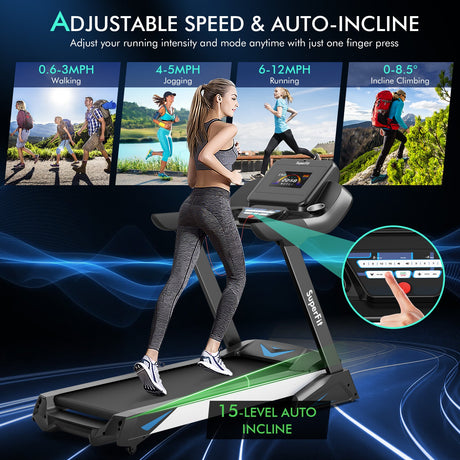 Cinta de correr de 4.75 HP con APP y inclinación automática para casa y apartamento-Negro