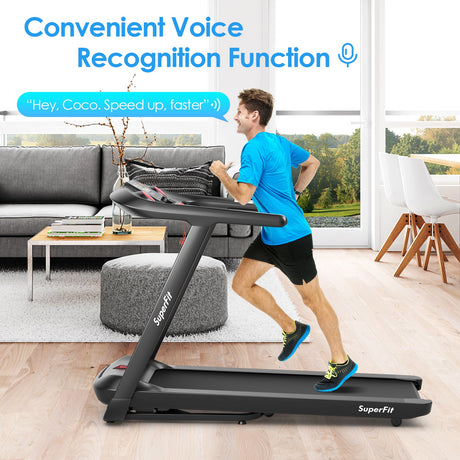 Cinta de correr plegable de 4.75 HP con programas preestablecidos y control de pantalla táctil - Negro