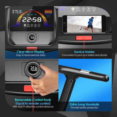 Cinta de correr plegable de 4.75 HP con programas preestablecidos y control de pantalla táctil - Negro