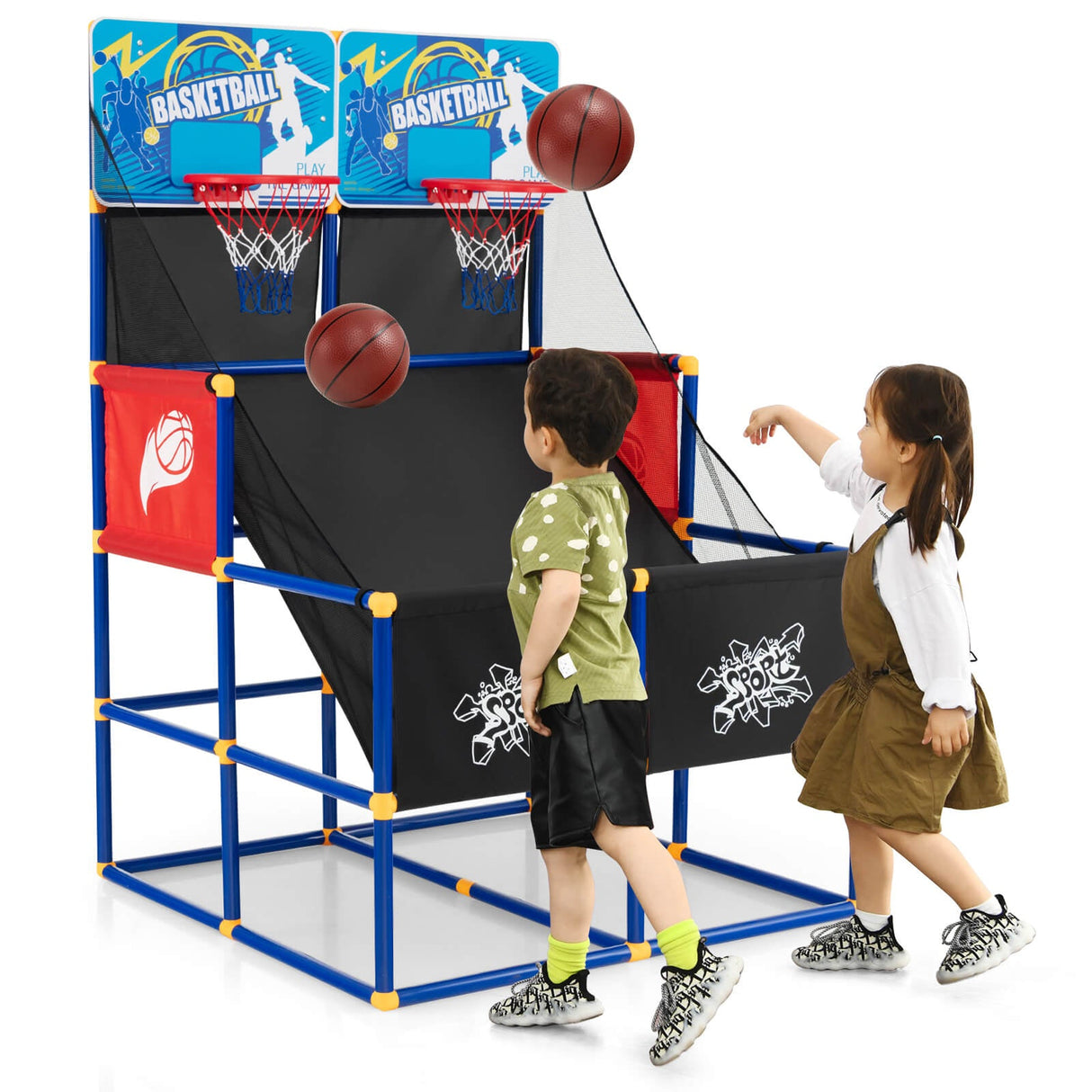 Juego de baloncesto arcade para niños con 4 balones y bomba de aire