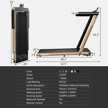 Cinta de correr plegable 2 en 1 de 2.25HP con control remoto por aplicación y altavoz