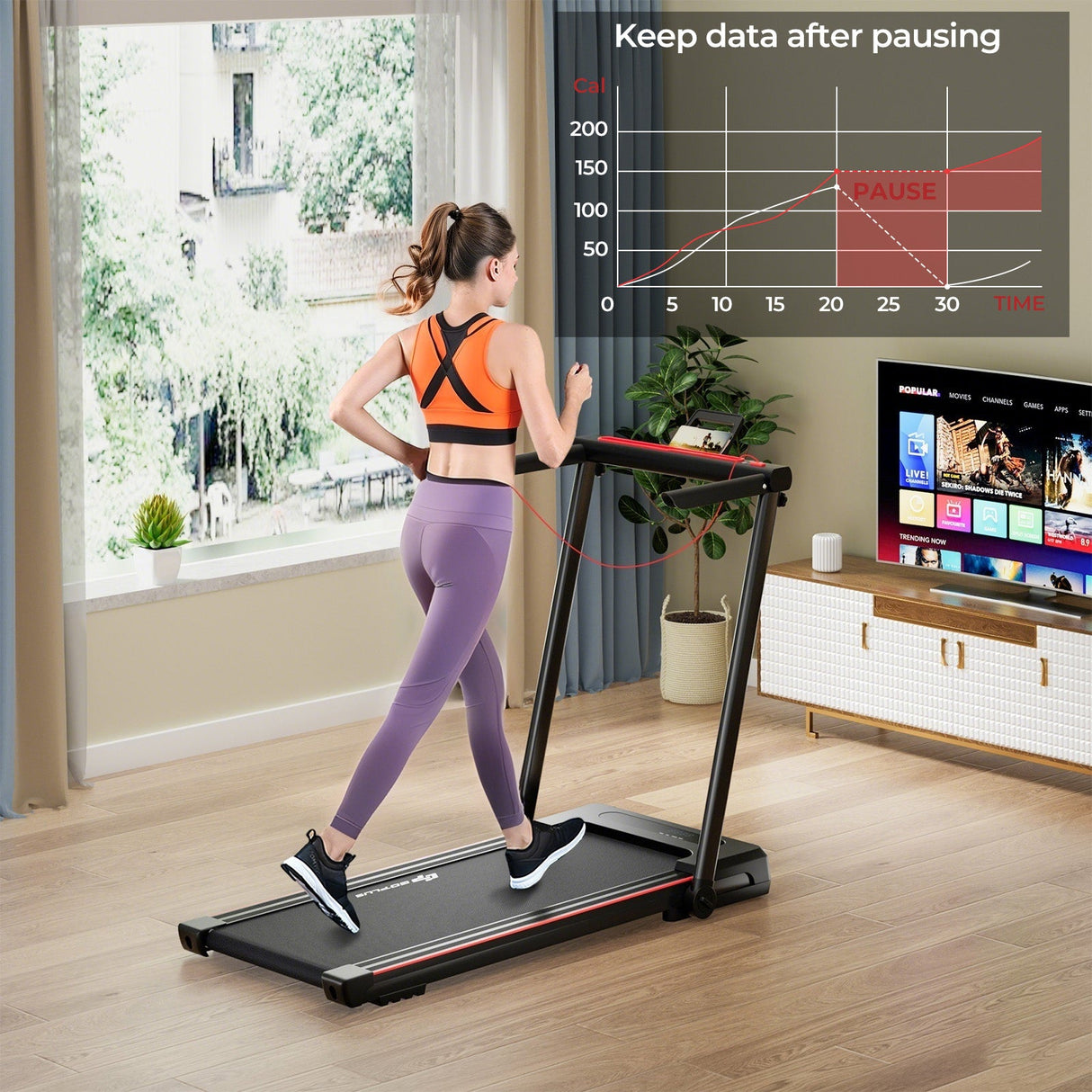 Cinta de correr plegable 3 en 1 con escritorio grande y pantalla LCD