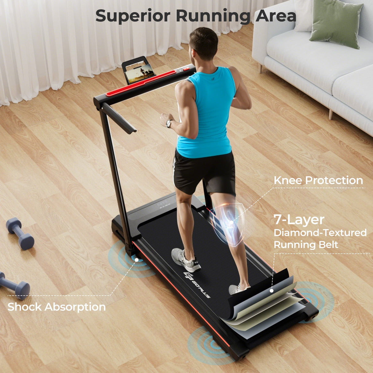 Cinta de correr plegable 3 en 1 con escritorio grande y pantalla LCD