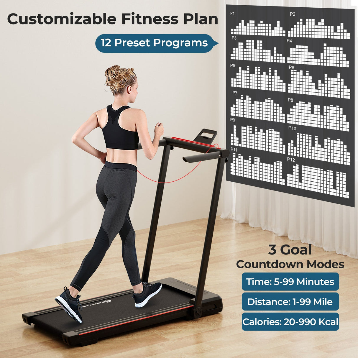 Cinta de correr plegable 3 en 1 con escritorio grande y pantalla LCD