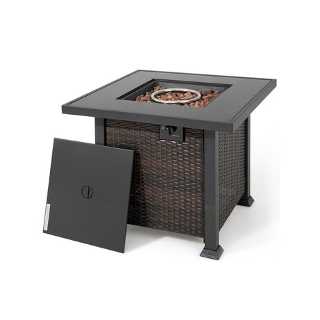 Mesa hoguera cuadrada de propano de 32 pulgadas con tapa y rocas de lava