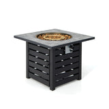 Mesa fogata cuadrada de propano con rocas de lava y cubierta para lluvia
