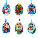 6 Santa, Snowman, Reindeer, Cat and Dog Wooden Christmas Ornaments 3 Inches