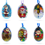 Santa, Snowman and Reindeer Delivering Gifts Wooden Christmas Ornaments 3 Inches