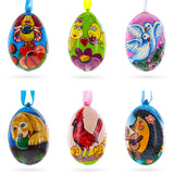 Set of 6- Dog, Birds, Hedgehog, Doves Wooden Christmas Ornaments 3 Inches
