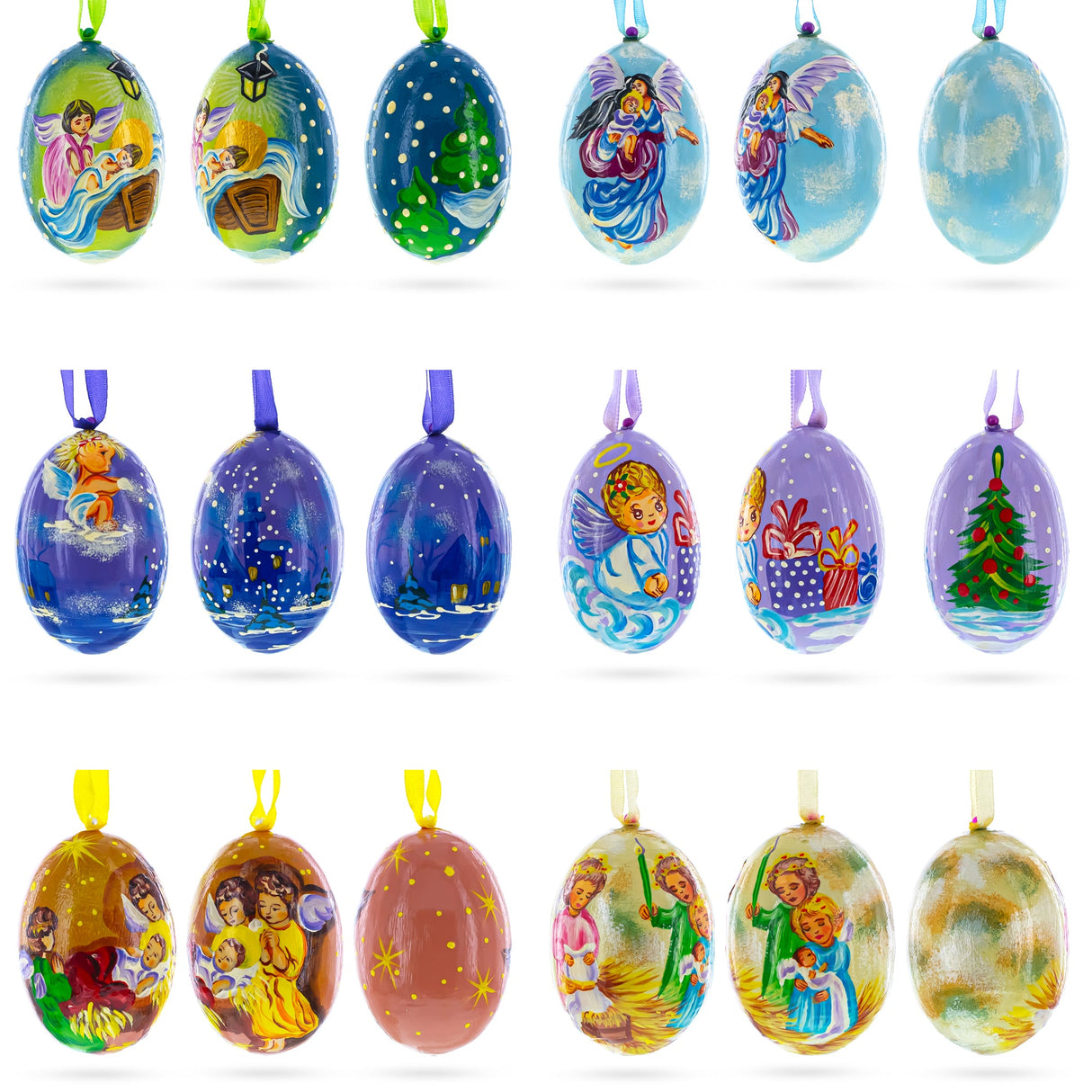 Set of 6 Guardian Angels Wooden Christmas Ornaments 3 Inches
