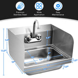 Fregadero de Pared de Acero Inoxidable para Lavado de Manos con Grifo y Protección Lateral