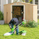 Cobertizo de acero galvanizado resistente a la intemperie con techo inclinado para jardín, patio o césped-Natural