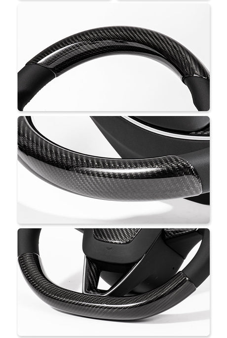 Steering Wheel Trim Covers for Model Y Juniper / Model 3 Highland | Real Dry Carbon Fiber