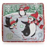 Set of 2 Skating Penguins Christmas Throw Pillow Covers