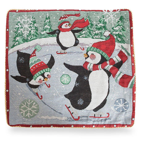 Set of 2 Skating Penguins Christmas Throw Pillow Covers