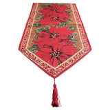 Poinsettia Flowers Christmas Tablecloth Holiday Runner 75 Inches