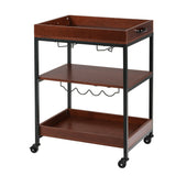 Carrito de bar de cocina de 3 niveles con soporte para vasos y botellero