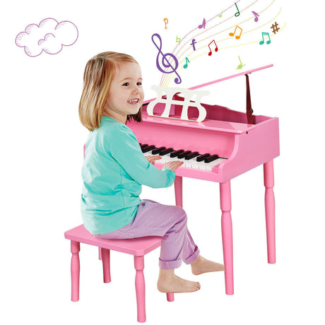 Piano de juguete de madera de 30 teclas para niños con banqueta