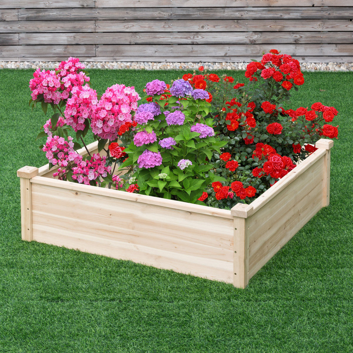 Mesa de cultivo cuadrada de madera para jardín