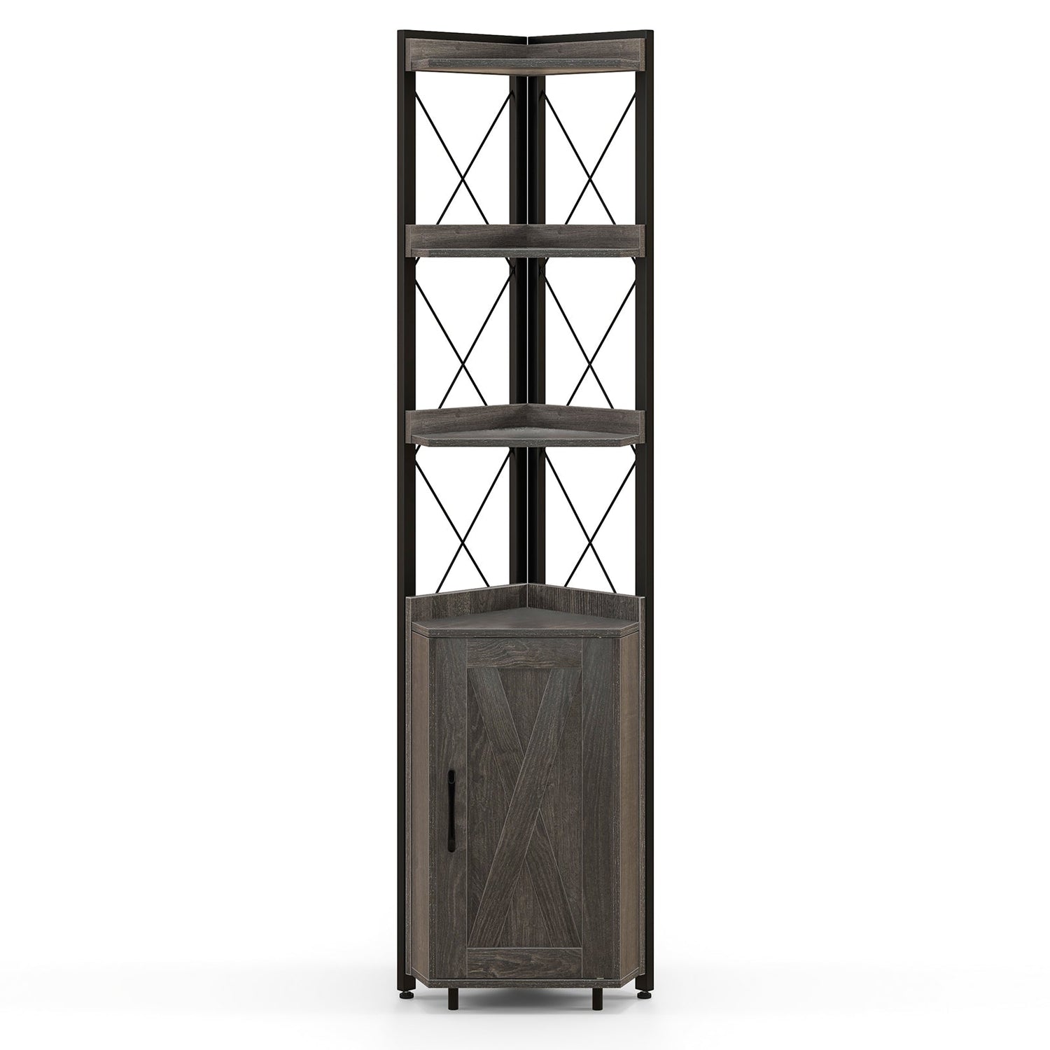 Tall Corner Storage Cabinet with 3-Tier Shelf and Enclosed Cabinet