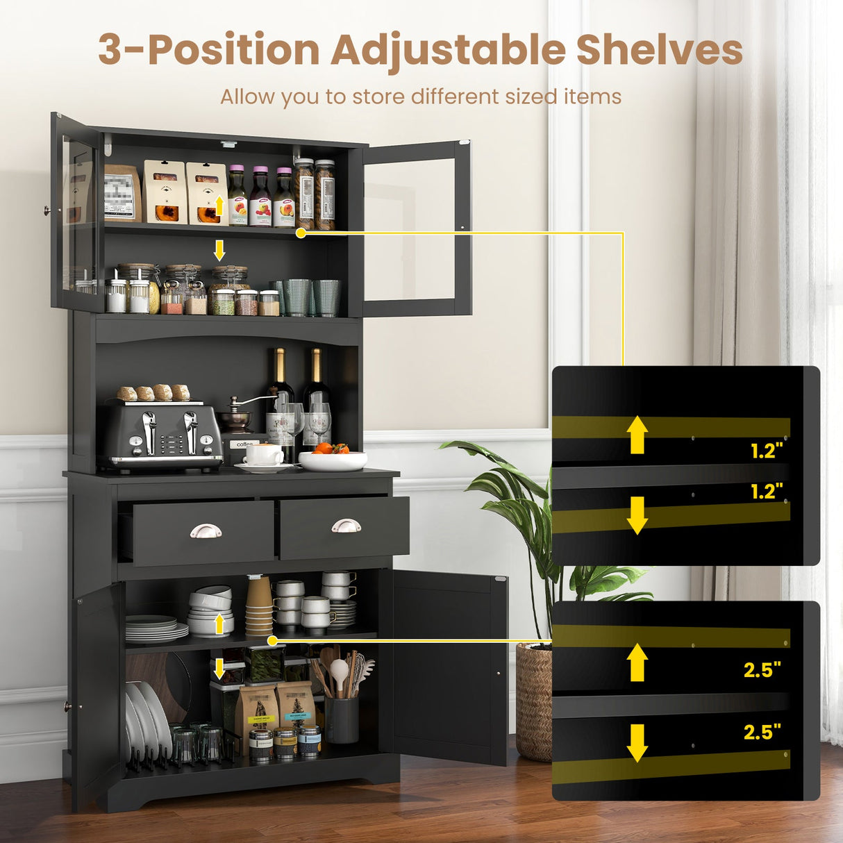 Aparador alto con 2 cajones y estantes ajustables