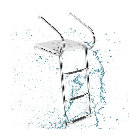 Escalera telescópica de 3 peldaños para barco con plataforma de fibra de vidrio y pasamanos