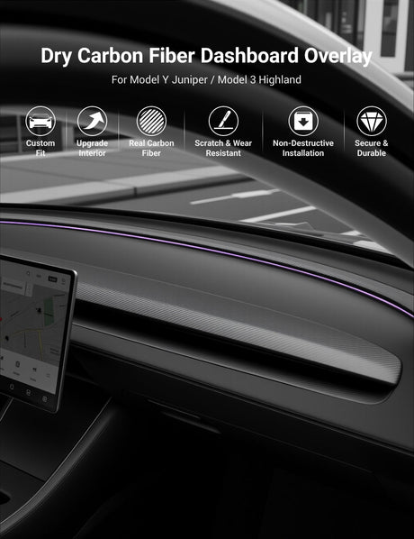 TESERY Real Dry Carbon Fiber Dashboard Cover Overlay for Model 3 Highland / Model Y Juniper