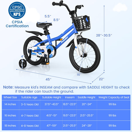 16 Inch Kids Bike with Removable Training Wheels
