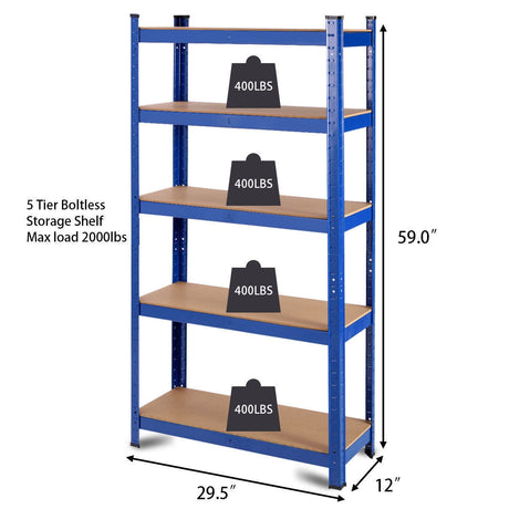 Estante de herramientas azul ajustable de 5 capas de 29,5 x 59 pulgadas con capacidad de 2000 lb